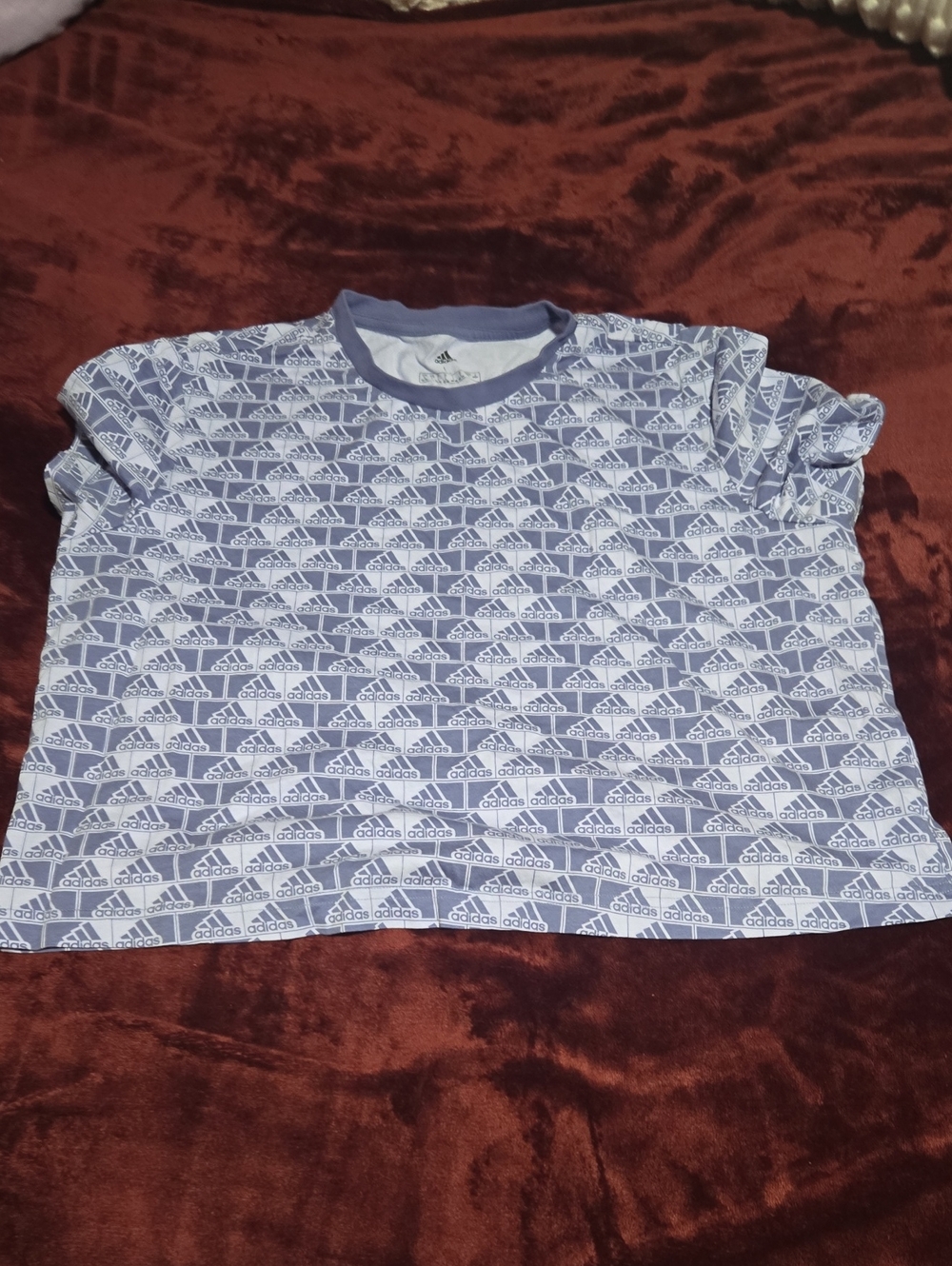 adidas Purple & Lavender  Logo Pattern Short Sleeve Crop Top